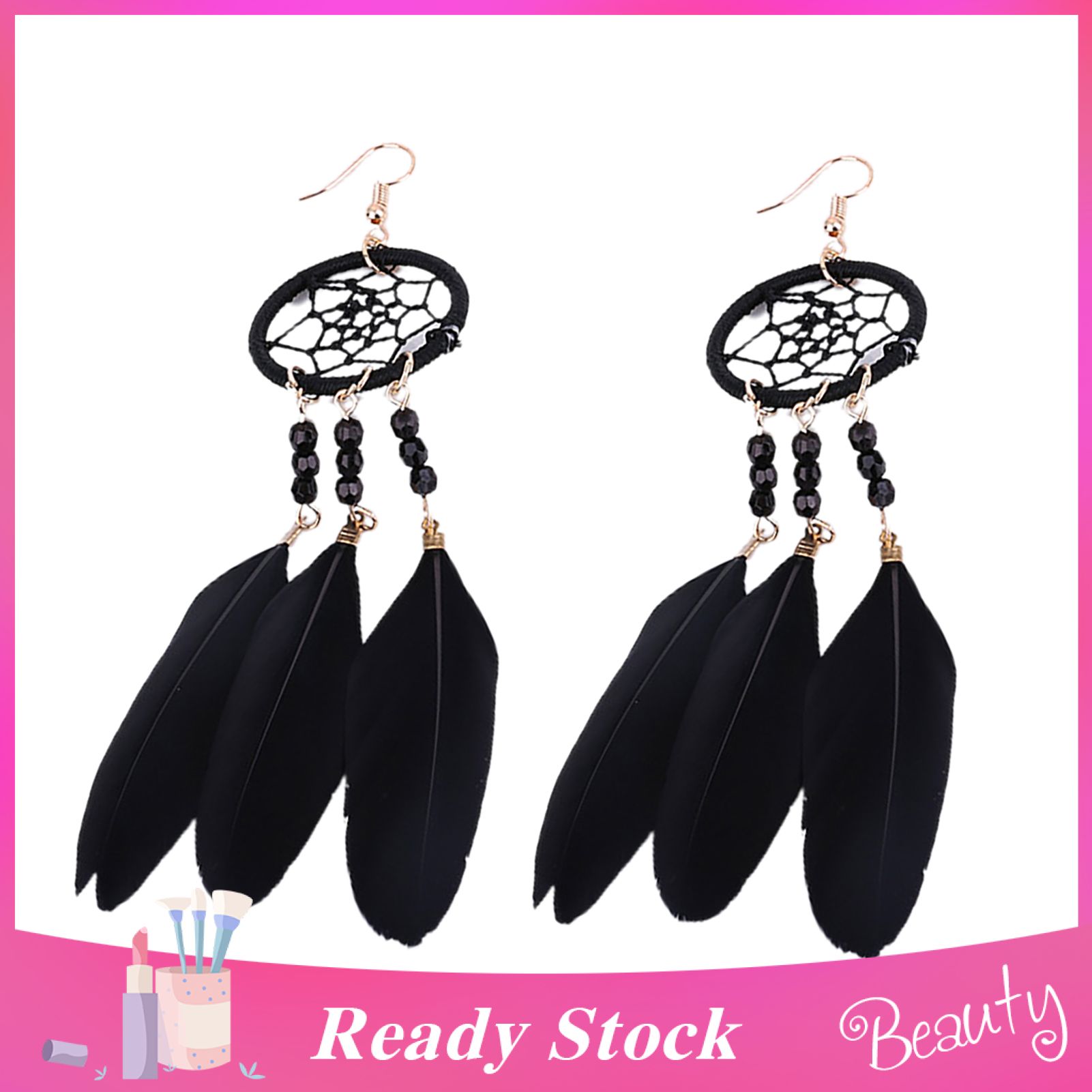 1 Pair Dangle Earrings Feather Design Jewelry Ethnic Style Dream Catcher Hollow Out Bohemia Earring for Daily Life