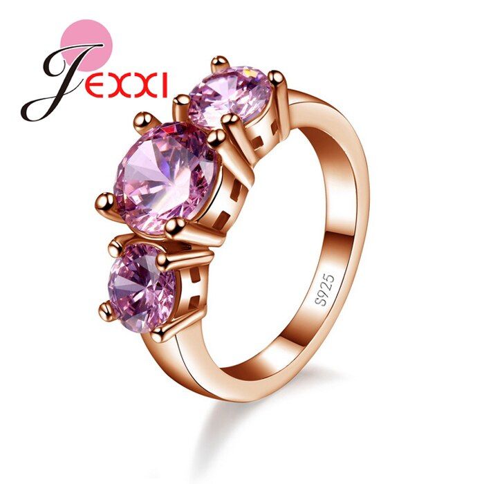 Colorful Shiny Cubic Zirconia Romantic 925 Sterling Silver Women Rings Elegant Wedding Engagement Decoration