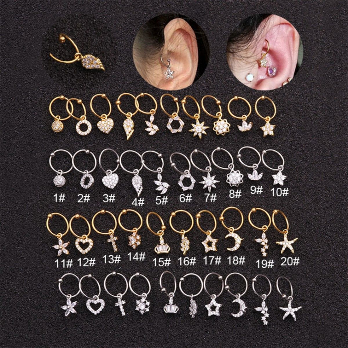 20 Styles Pendant Dangle Cartilage Earring Helix Tragus Rook Lobe Ear Piercing Jewelry Choose Your Finish