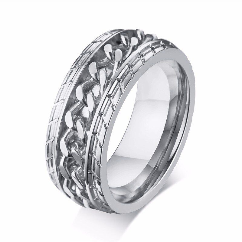 MeditationRing Men Spinner Spinning Ring in Stainless Steel Curb Chain Worry Anxiety Rings