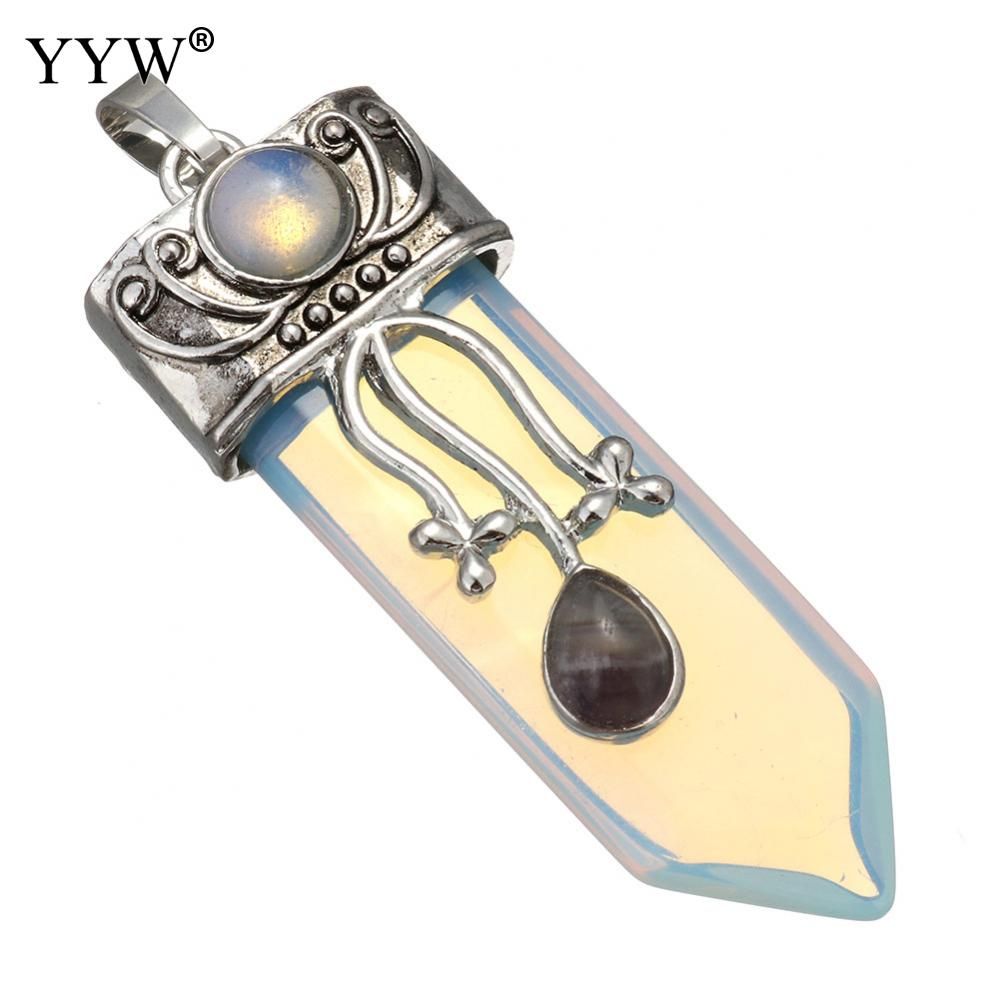 YYW Punk Natural Gems Stone Pendants DIY Jewelry Bullet Designs Sword Lapis Lazuli Clear Quartz Sea Opal Rose Stone Pendants