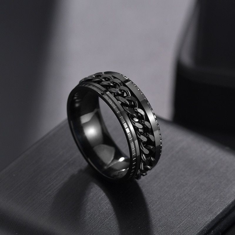 1 Pcs Punk 8mm Cool Black Spinner Chain Ring Men Stainless Steel Tire Texture Rotatable Links Ring Male Jewelry Gift