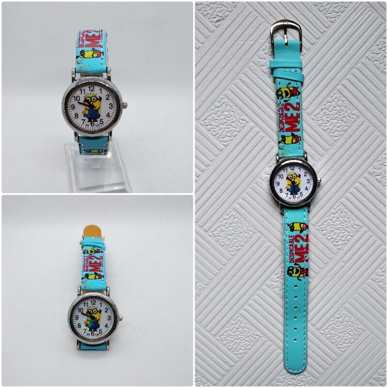 Dropship4 Kinds of Cartoon Patterns Spiderman Minnie Robot M3 Children Kids Watch Leather Strap Boys Girls Birthday Gift Clock