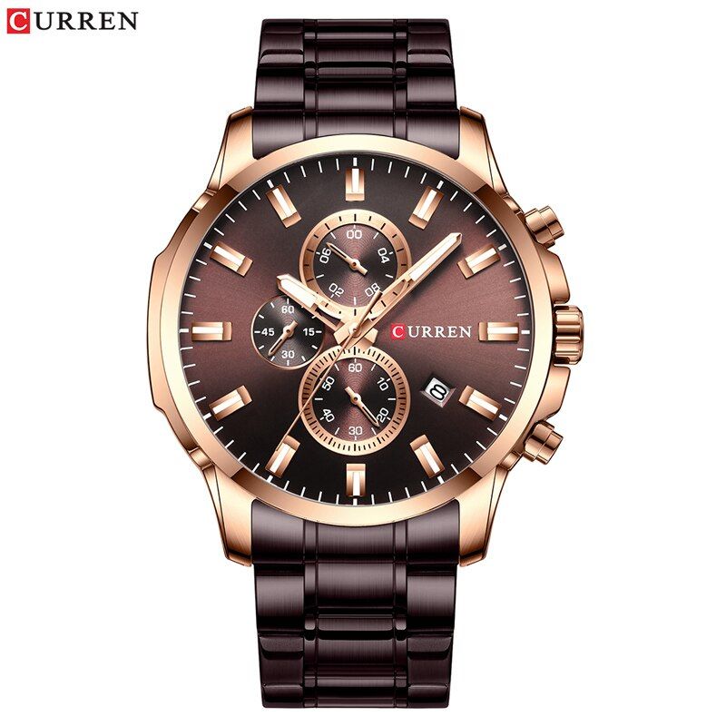 CURREN 8348 Fashion Watches Men Coffee Clock Men Quartz Wristwatch Stainless Steel Band Chronograph Watch Male Masculino【With Box】