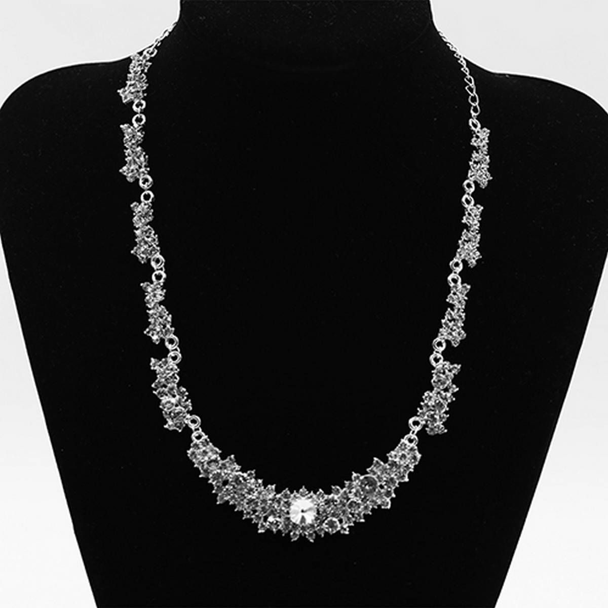 Women Luxury Rhinestone Bridal Short Chain Necklace Long Earrings Jewelry Set