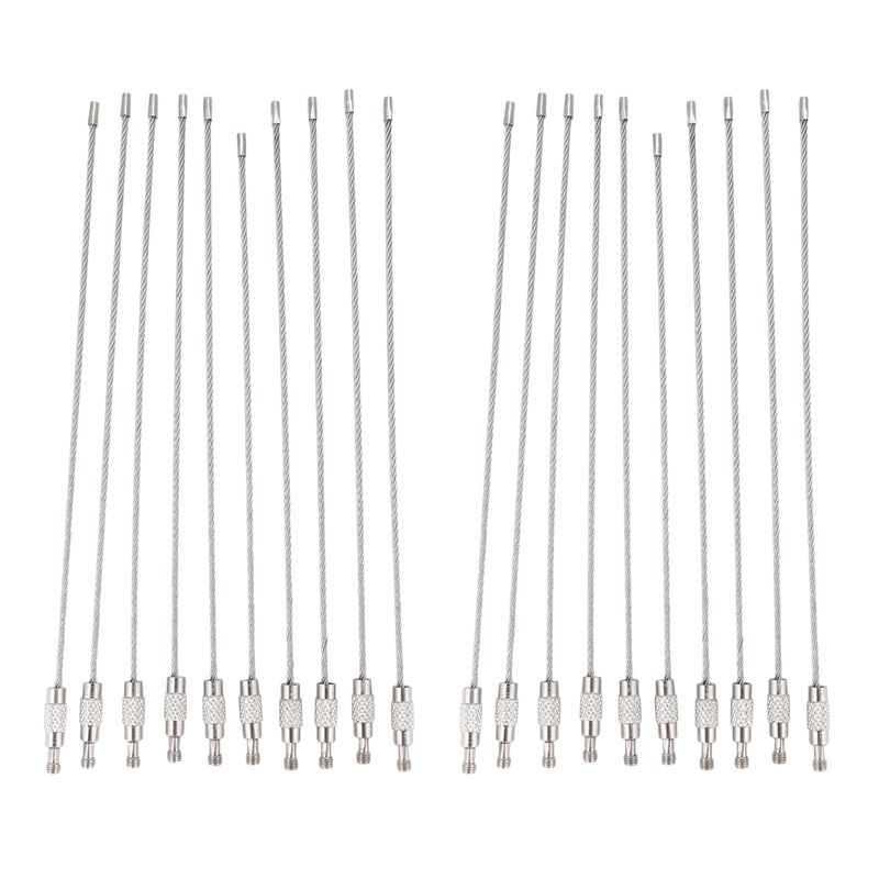 20Pcs Stainless Steel Screw Locking Wire Keychain Cable Key Rings Outdoor Accessory