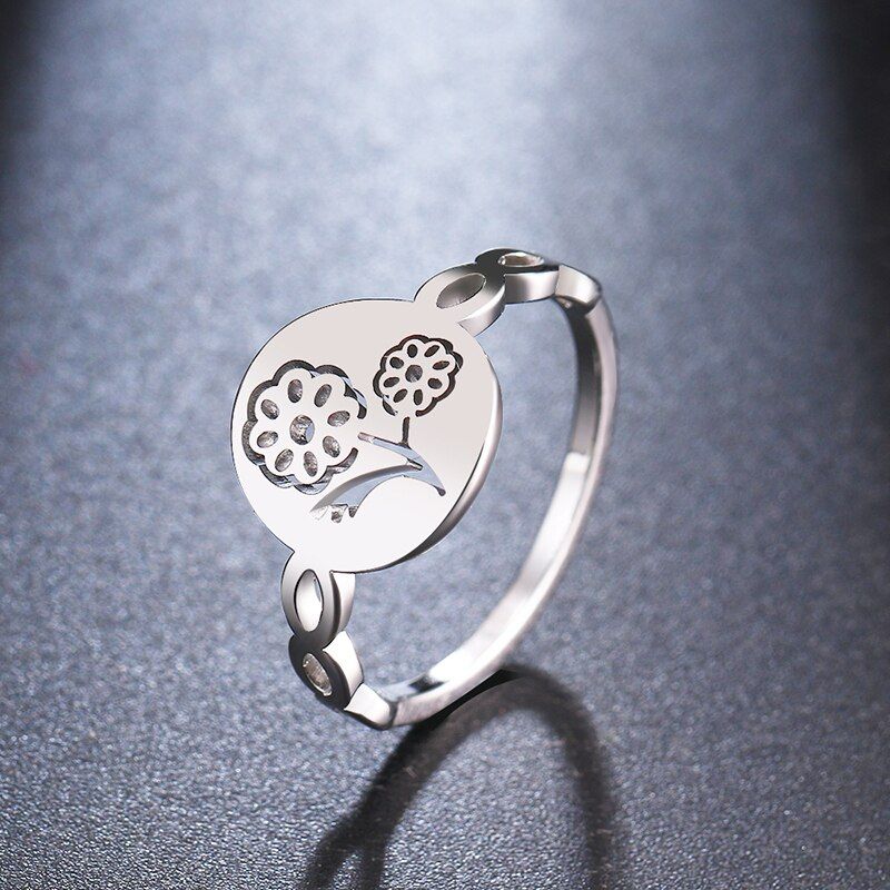 DOTIFI For Women Rings Flower Leaf Hollow Flower Stainless Steel Gold and Silver Color Ring Wedding Party Gift R361