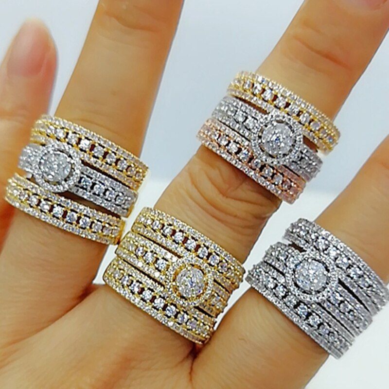 GODKI Luxury 3 in 1 Stackable Wedding Rings for Women Bridal Engagement Wedding Jewelry Cubic Zirconia CZ Accessories Rings
