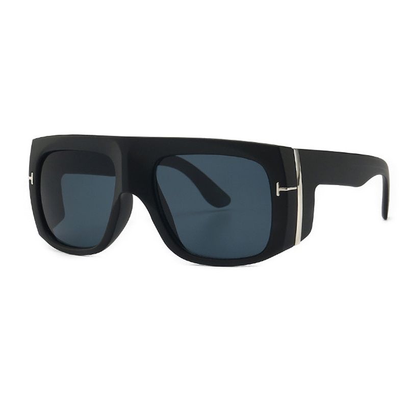 ALOZ MICC Steampunk Sunglasses Men Women  Designer Vintage Oversize Uni Sun Glasses Women square Rivet Oculos Q675-Matte Black-Black