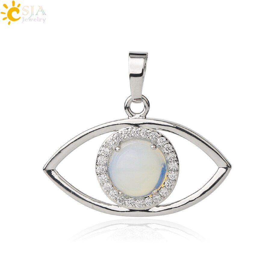 CSJA Round Natural Stone Pendants Devil's Eye Amulet Micro Inlaid Zircon Silver Color Pendant Necklace Women Trendy Jewelry G510