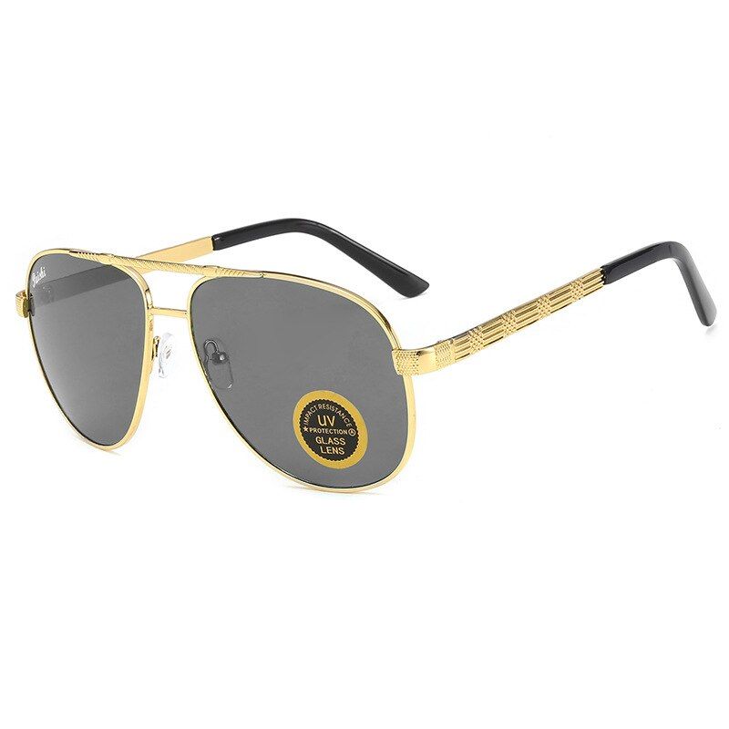 GoldVazrobe Glass Sunglasses Men Oversized Aviation Black Brown Stone Crystal Anti Scratch Sun Glasses for Man