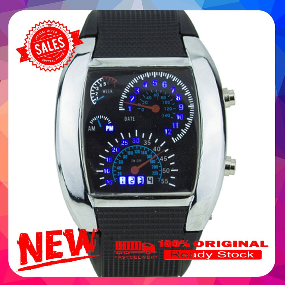 Vist Fox Cool Rubber Band RPM Speedometer Car Turbo Style Digital LED Wrist Watch Gift