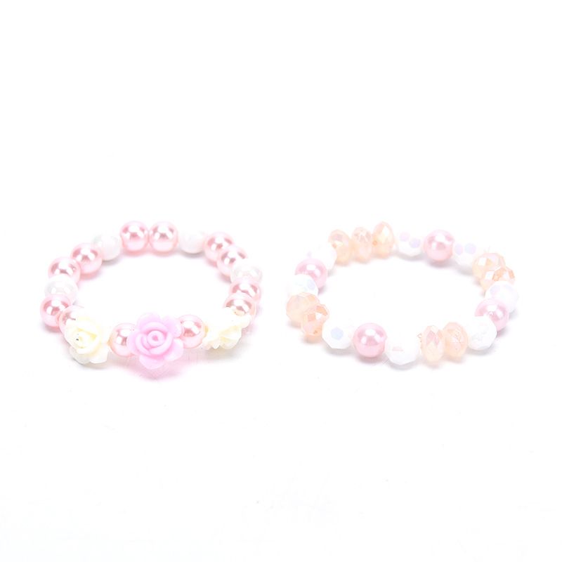 2Pcs/set Cute Flower Beads Bracelet Kids Princess Elastic Bracelets Jewelry Gift