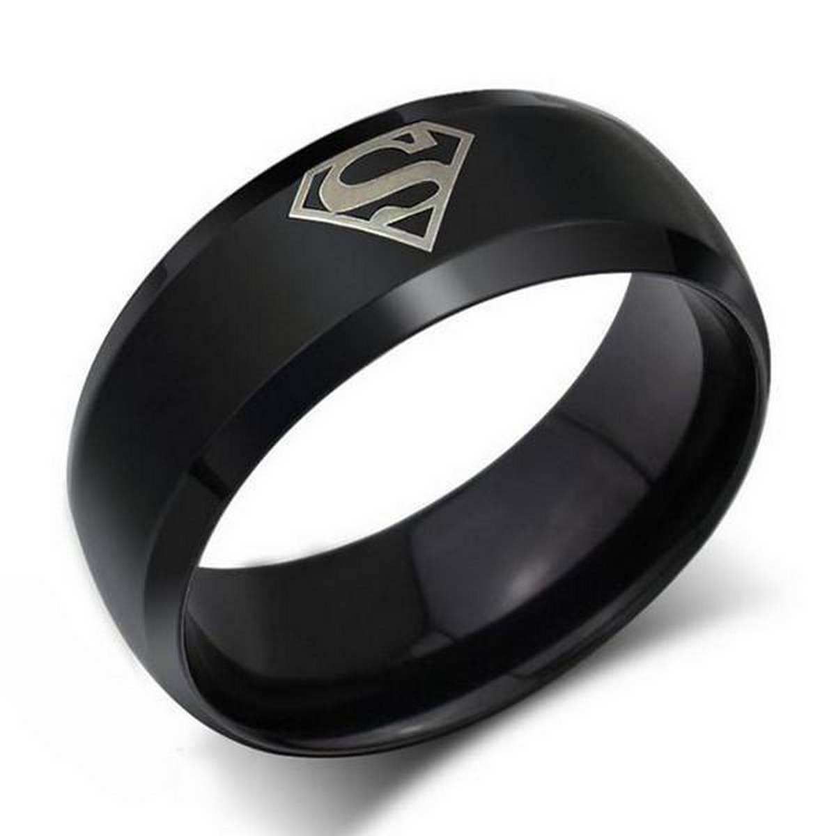Superman Logo Printed Finger Ring for Men - Black