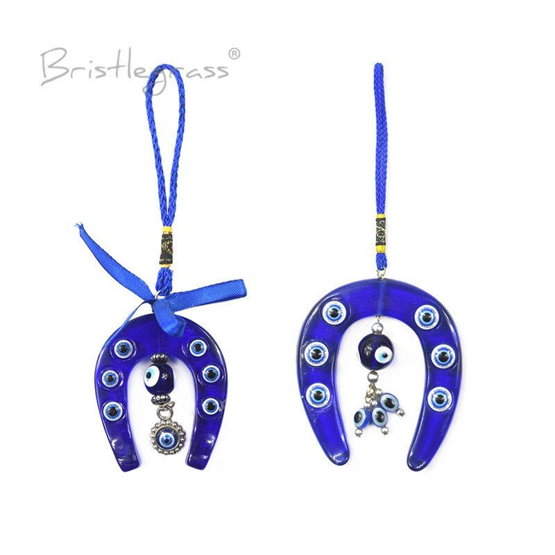 BRISTLEGRASS Turkish Blue Evil Eye Horseshoe Wall Hanging Pendant Pendulum Amulet Lucky Charm Blessing Protection Art Gift Decor(null)