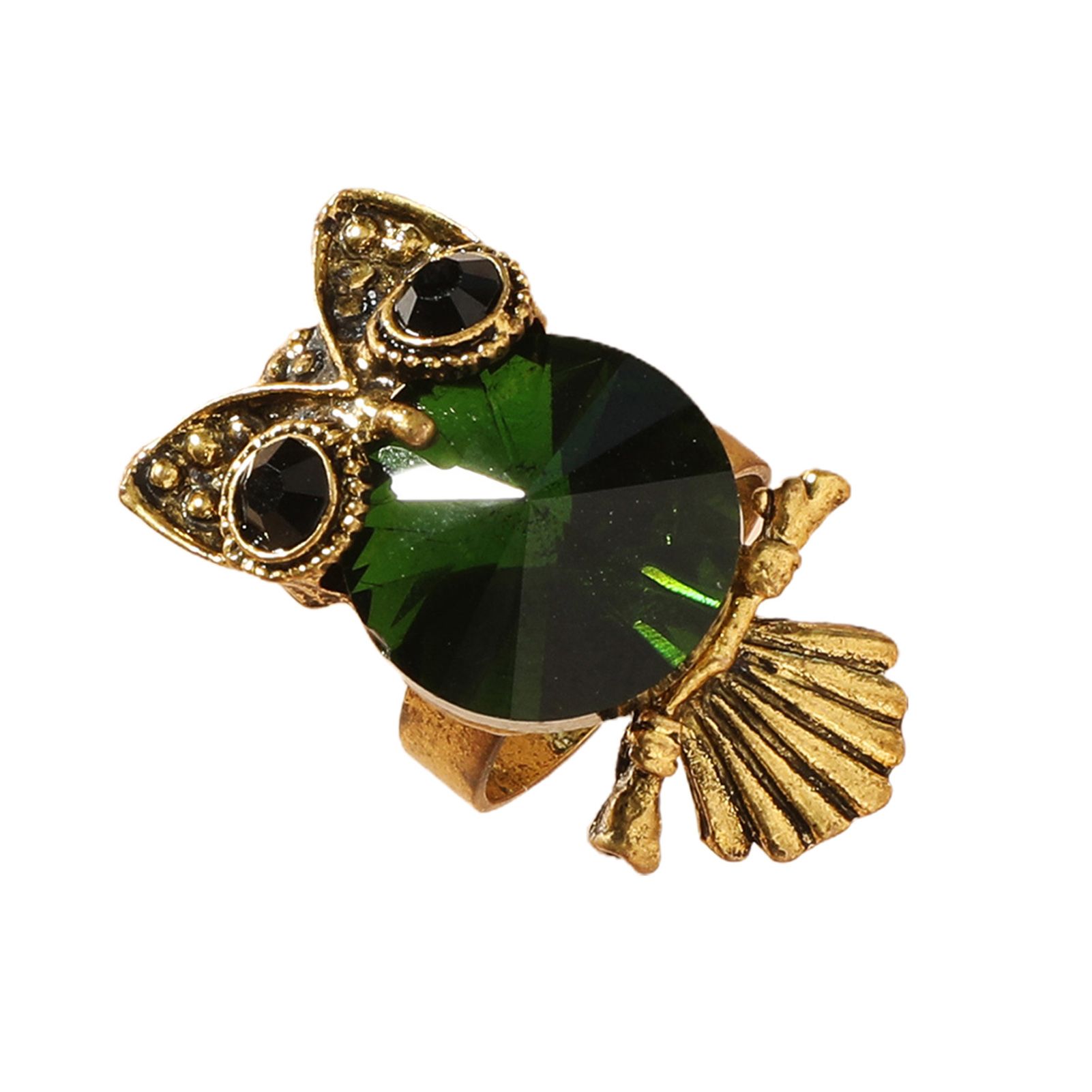 Finger Band Electroplating Cute Green Owl Rhinestone g