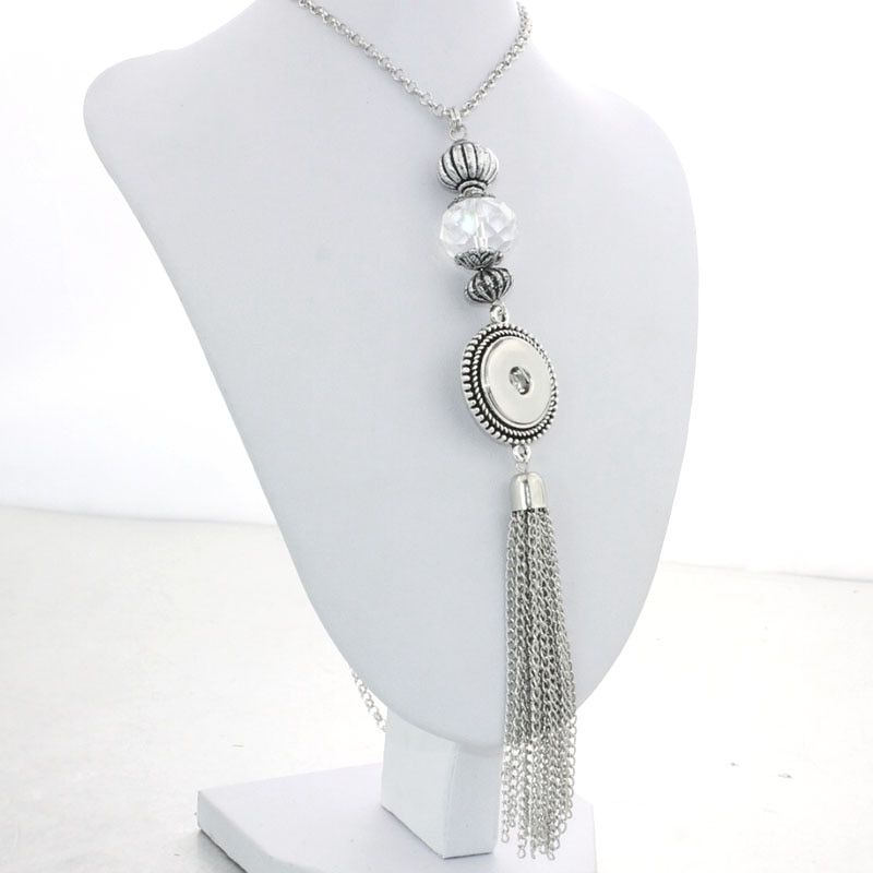 2016 crystal vintage metal tassel pendant Necklace 18mm metal snap button jewelry OEM, ODM NE431 watches women one direction