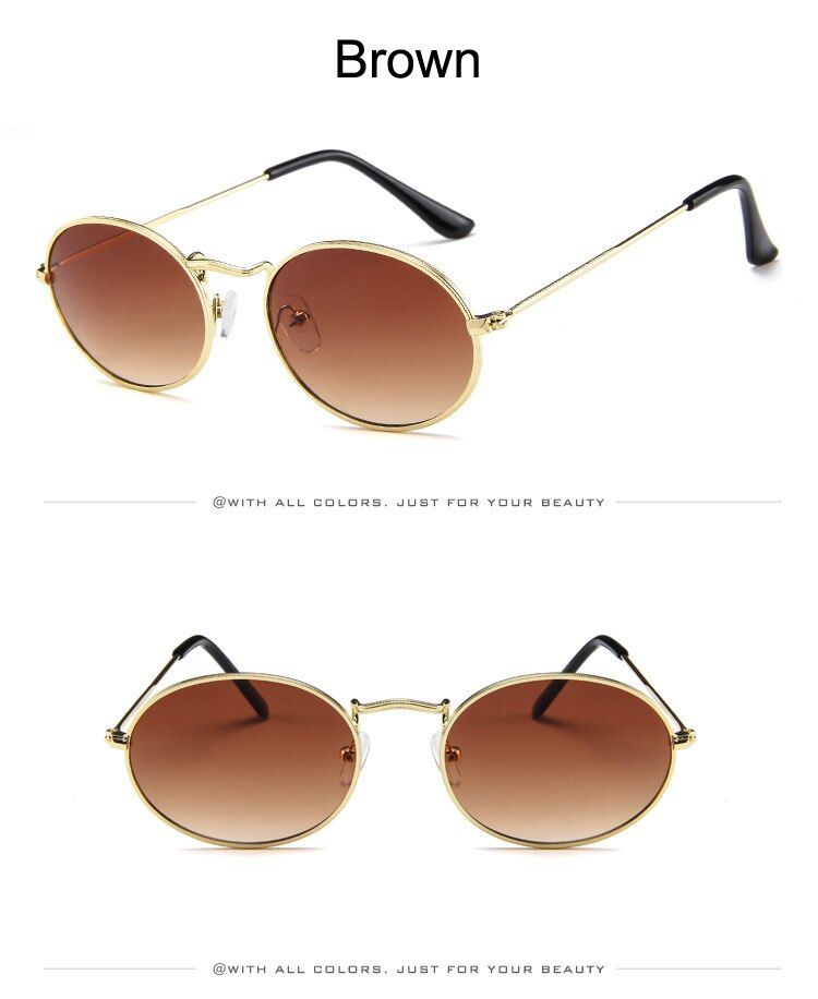 BrownFashion Retro Oval Sunglasses Women Mens Unisex Sun Glasses Metal Frame Small Size Round Oval Eyewear Red Glasses Male Female