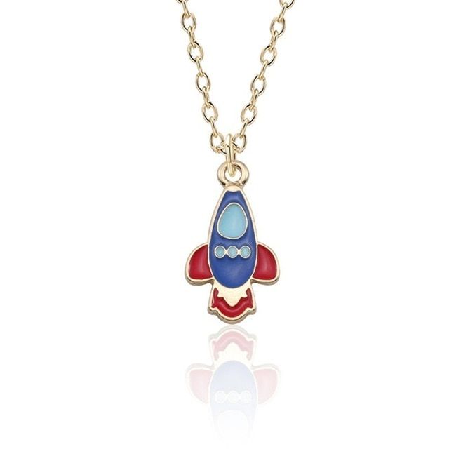 Fashion Space Astronaut Necklace Cartoon Planet Rocket Spacecraft Pendant Metal Necklace Men and Women Daily Jewelry