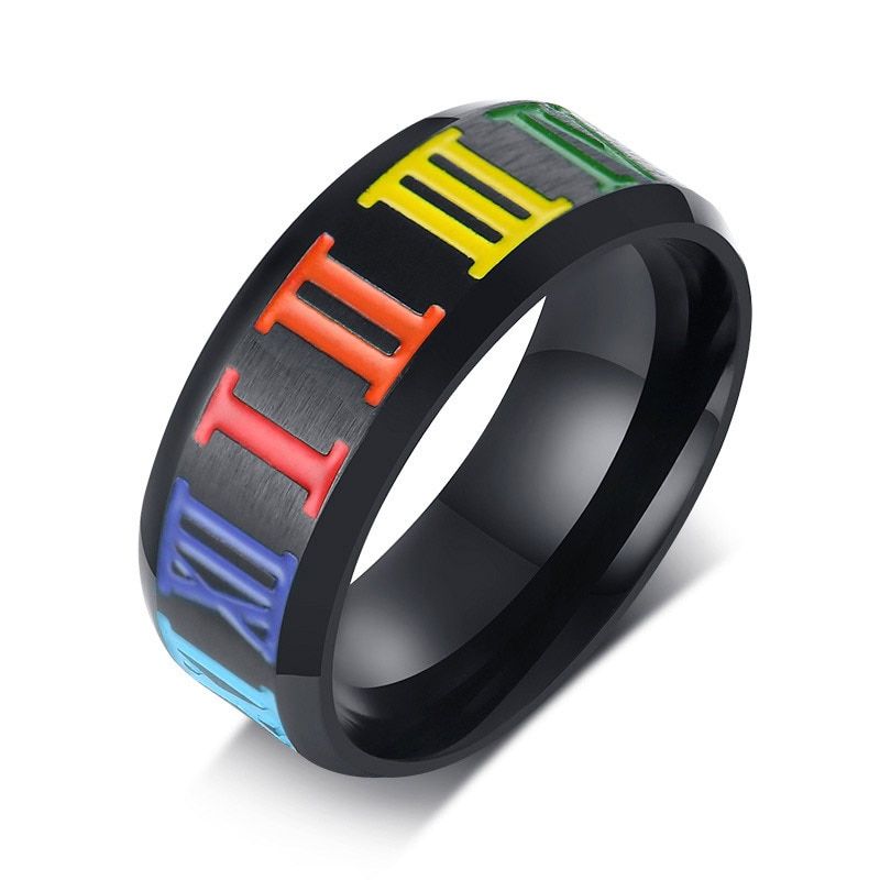 Modyle 2020 New Fashion 316L Stainless Steel Enamel Rainbow LGBT Pride Ring Lesbian Gay Wedding Engagement Ring for Men Gifts