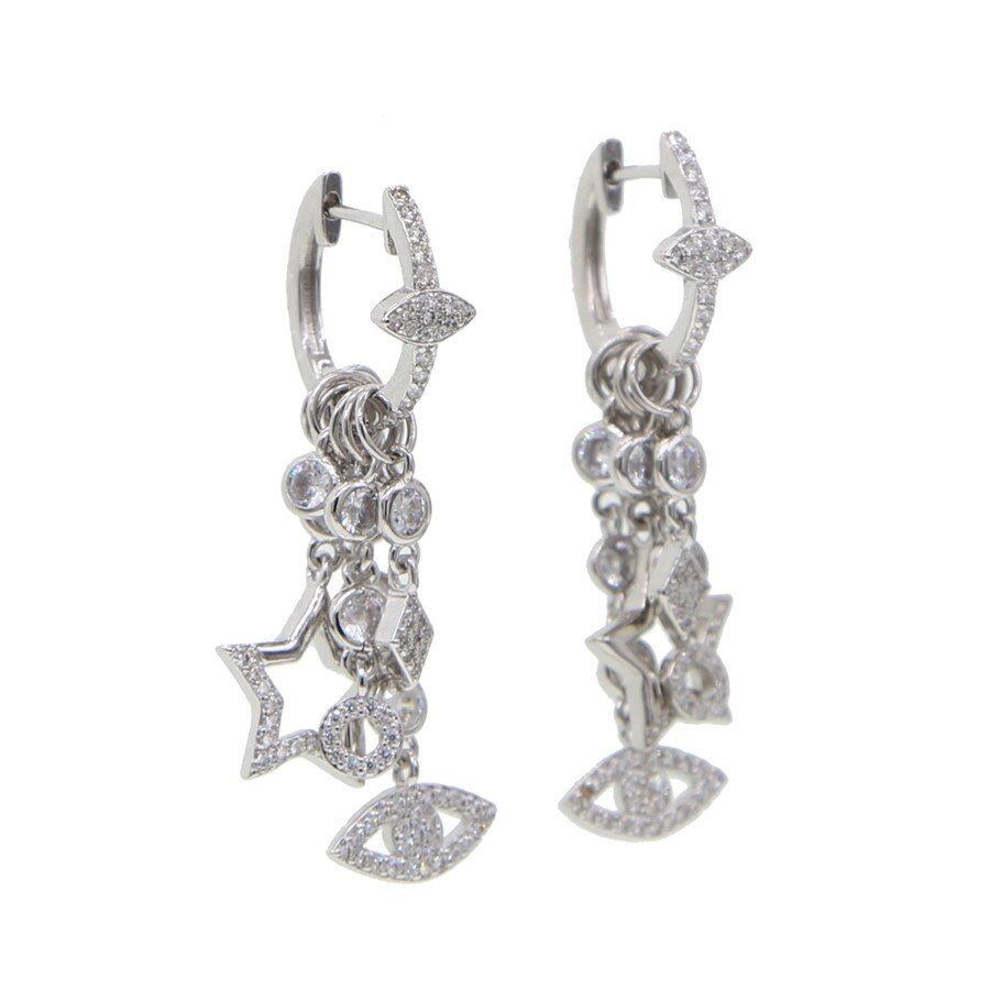 2019 Fashion multi-pendant hollow star eye dangle earring for women girls elegance paved white clear CZ wedding jewelry party