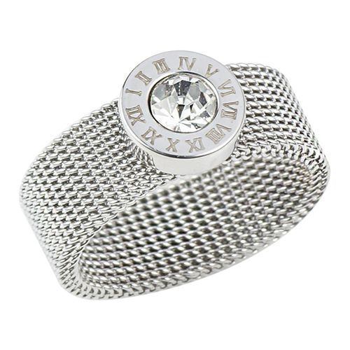 Gold Silver Color Stainless Steel Ring Big Round Crystal Mesh Finger Ring Roman Numerals Rings Round Titanium Ring for Women Men