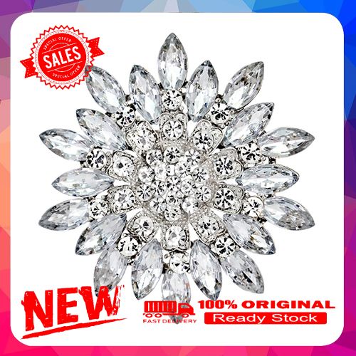 Women Fashion Flower Brooch Crystal Rhinestone Jewelry for Wedding Party Gift
