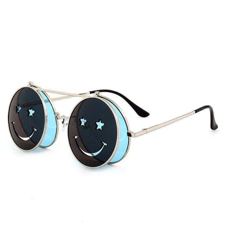 C5Creative Flip-top Steampunk Sunglasses Women Men Colorful Shades Mirror Smiley Face Eyewear Fashion Showing Glasses Gifts