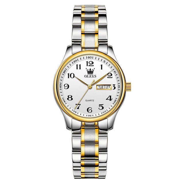 "Olevs 5567 Silver & Golden Two Tone Stainless Steel Analog Wrist Watch For Women - White & Silver & Golden "