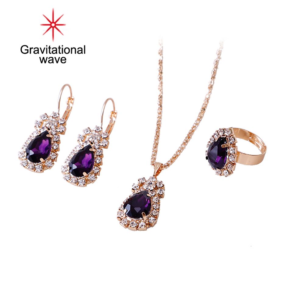 Gravitational wave Fashion Waterdrop Shiny Rhinestones Ring Earrings Women Jewelry