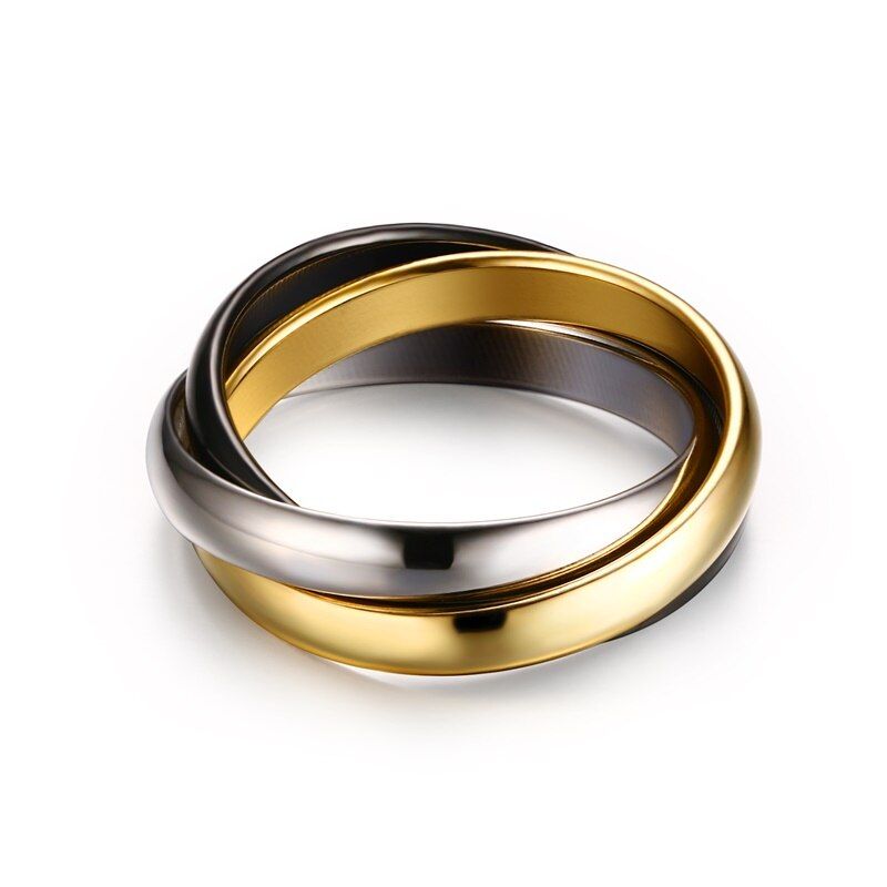 Meaeguet Ladies Stainless Steel Interlocked Triple Braided Multi Color Band Bague Interlocked Ring for Woman Three in One