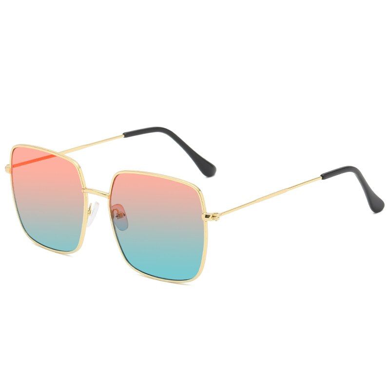 Silver Red GreenLongKeeper Retro Big Square Sunglasses Women Vintage Brand Shades Metal Sun Glasses For Female Fashion Designer Lunette