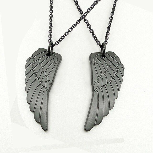 DICAYLUN Stainless Steel Angel Wings Necklace Fashion Pendant Black Feather Charm Choker Chain Jewerly Gifts For Couple Friends