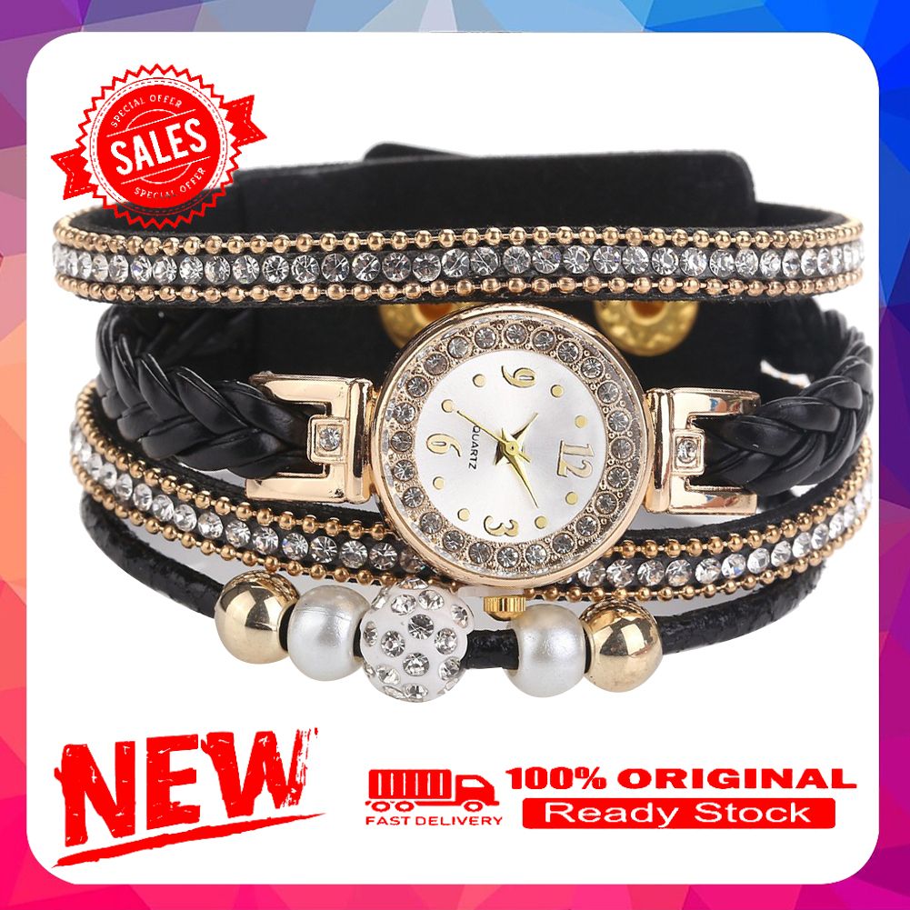 Vist Fox Retro Multilayer Beads Braided Bracelet Women Arabic Number Quartz Wrist Watch