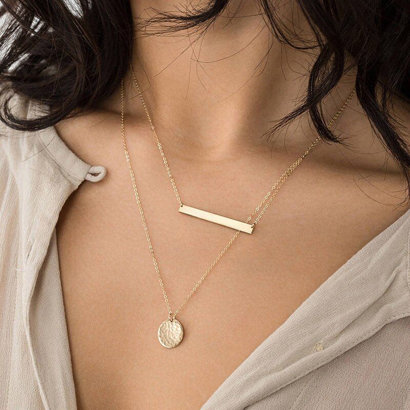 e-Manco Pendant Choker Statement Necklace Women Long Name Letter Necklace Layered Chain Stainless Steel Necklace