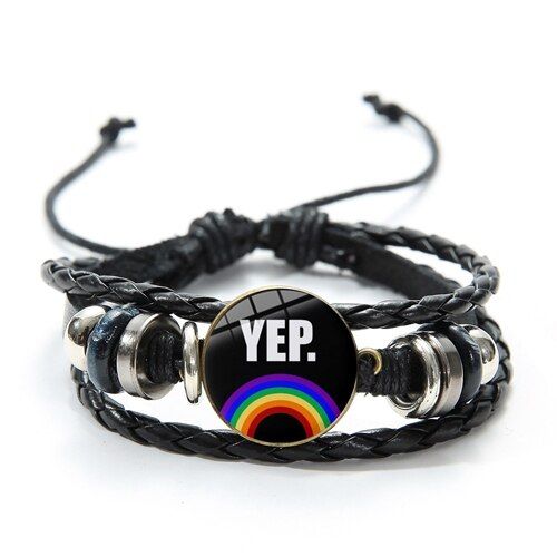 SIAN Rainbow Flag Gay Pride Black Woven Bracelet Lesbian Pride LGBT DIY Beaded Exquisite Charms Leather Bracelets for Women Men