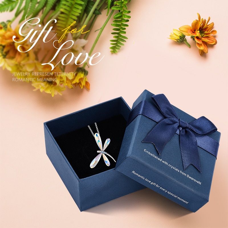 CDE Women Dragonfly Insect Pendant Necklace with Crystal from Swarovski Luxury Fashion Jewelry for Girlfriend Birthday Gift