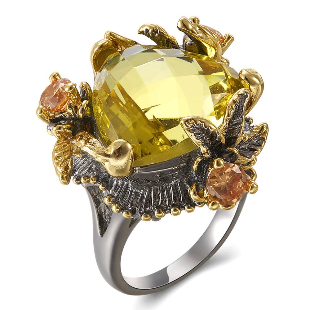 DreamCarnival 1989 Highly Recommend Hot Selling Women Rings  Radian Cut Golden Color Zirconia Ring Party Jewelry WA11666