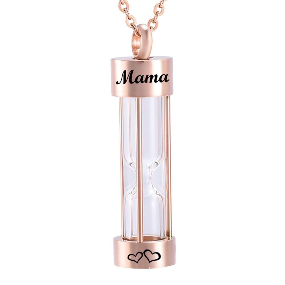 Family Stainless Steel Glass Hourglass Urn Cremation Ashes Holder Chain Necklace