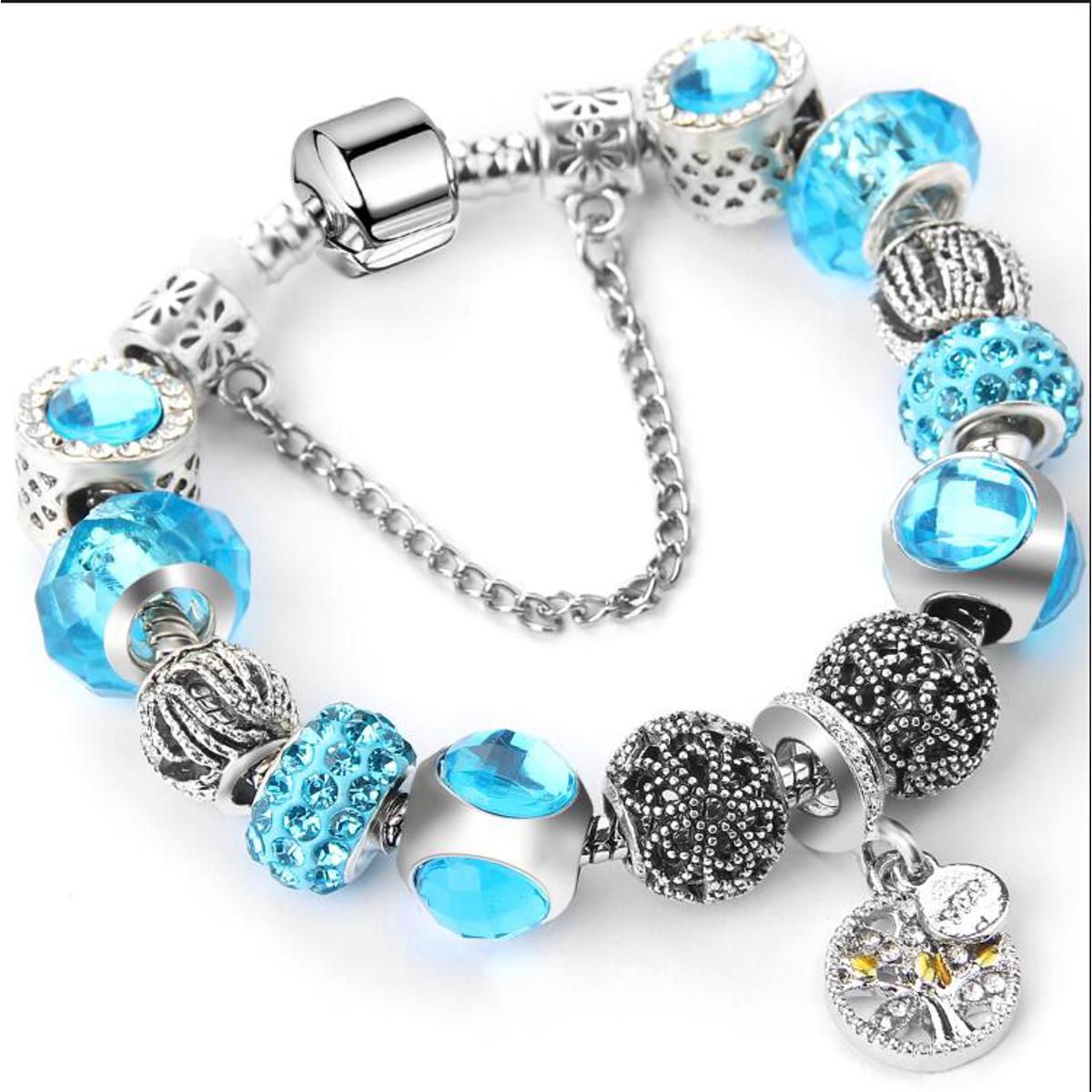 2018 summer style Authentic Silver Plated Crown key Crystal Heart Charm Beads Pa Bracelet Women DIY Jewelry