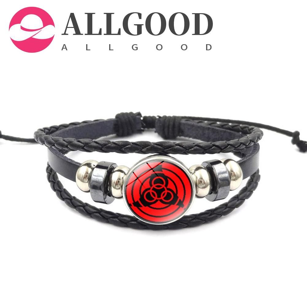 Keychain New Fashion Naruto  Black Leather Bracelet Cabochon Sharingan Eye Multi-layered Braided Bracelets Cosplay Cartoon Button Bracelet Friends Gifts