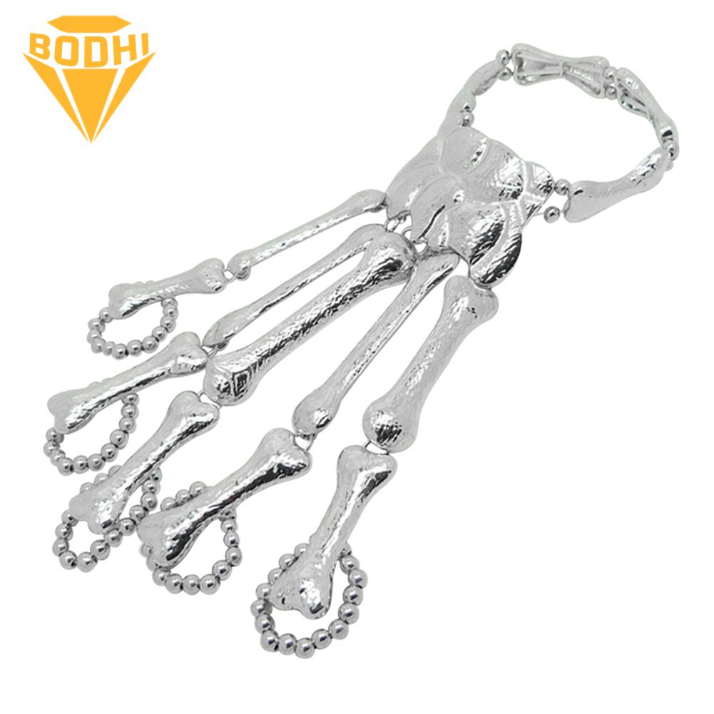 Punk Gothic Skeleton Skull Bone Hand Bangle Finger Ring Bracelet Jewelry Gift