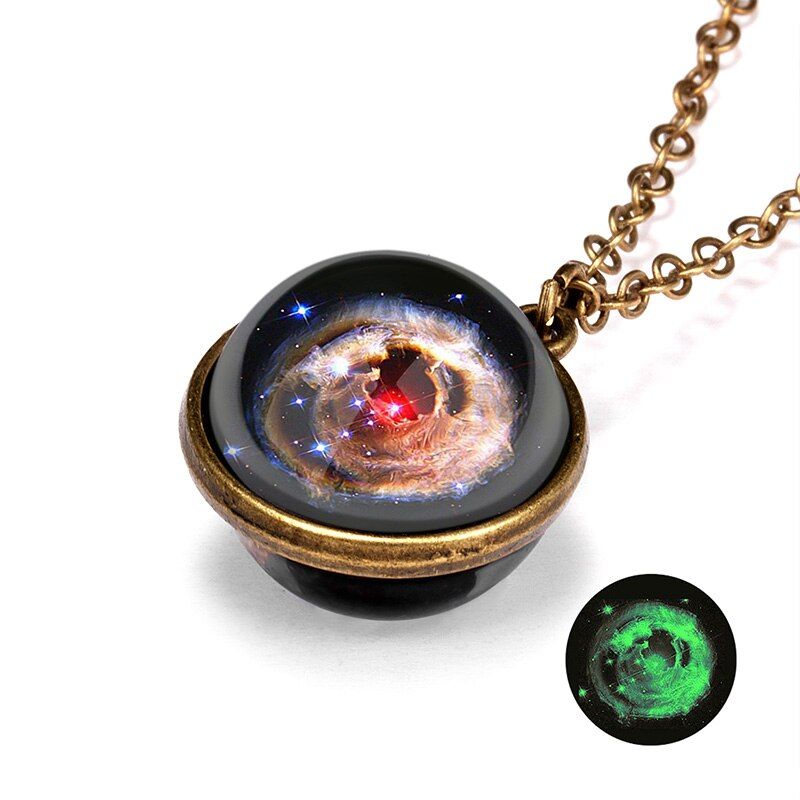 12 Colors Galaxy Double Sided Pendant Necklace Glow in the Dark Glass Ball Art Picture Universe Planet Jewelry Gift for Women Me