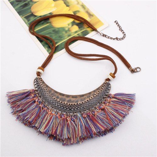 DIEZI Bohemia Vintage Tassel Choker Necklace For Women Ethnic Necklace Long Statement Necklace Boho Punk Fashion Jewelry