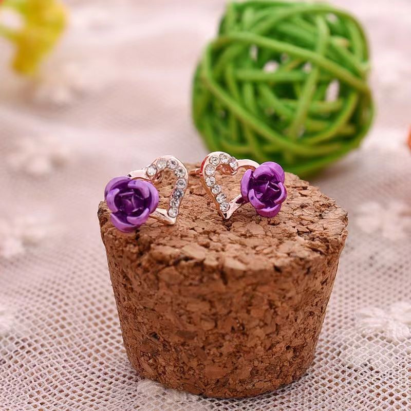 Women's Earrings Love Shape Rose Flower Stud earrings For Girls ST 58