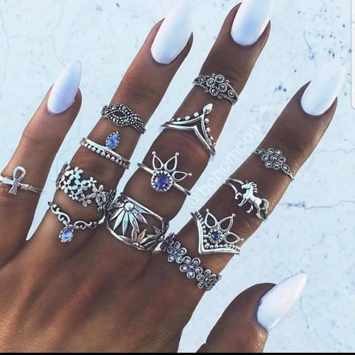 13 pcs/set Imitation Black Gem & Rhinestone Inlay Rings for Women