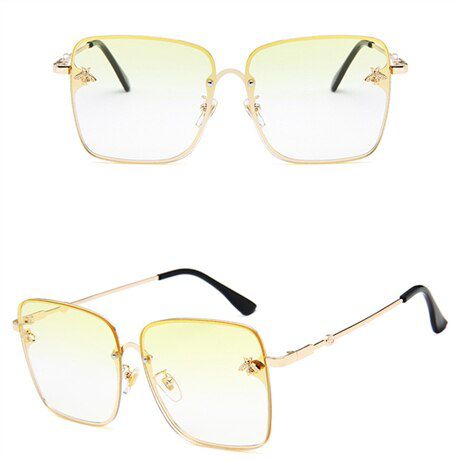 21-22020 fashion ladies sunglasses UV400 square metal alloy frame bee men sunglasses classic retro brand sports driving glasses