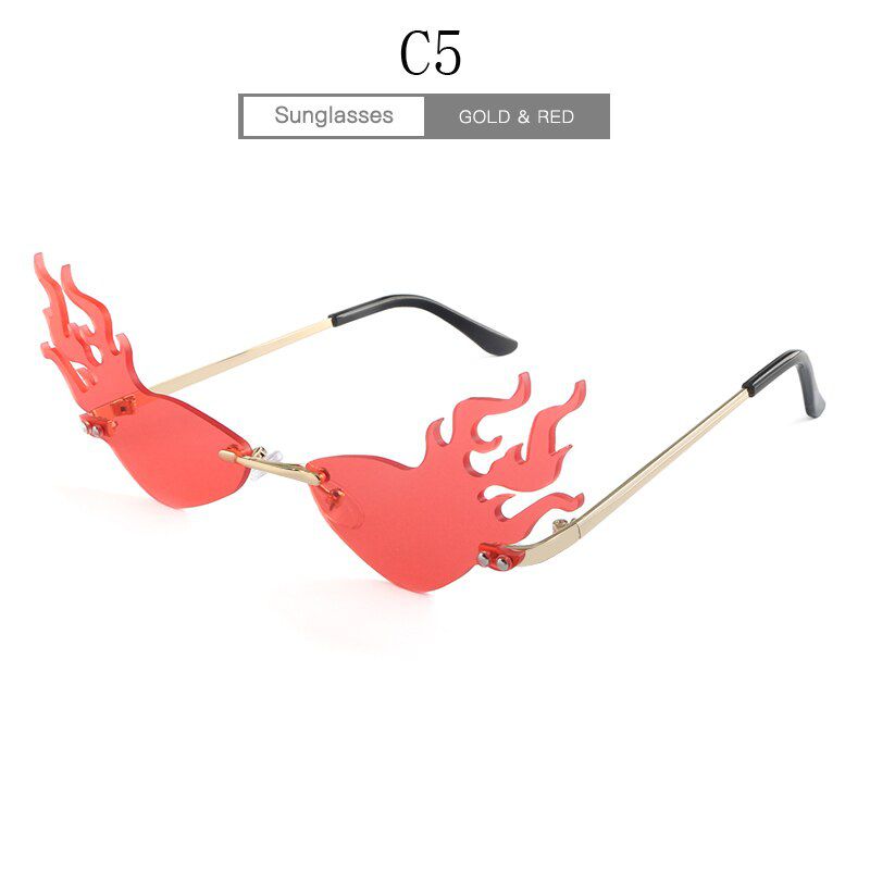 7-KP1827-C5Luxury Fashion Fire Flame Sunglasses Women Rimless Wave Sun Glasses Metal Shades For Vintage Women Mirror Eyewear UV400