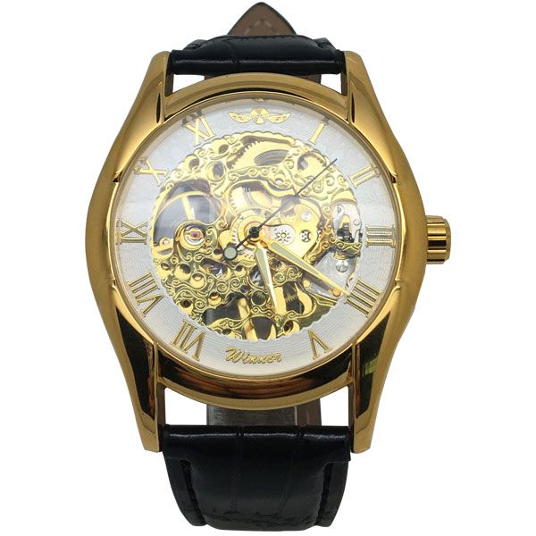 2016 WINNER BRAND MEN MALE RUSSIAN GOLDEN BLACK SKELETON HAND WIND MECHANICAL MILITARY FASHION CASUAL WATCHES LEATHER BAND