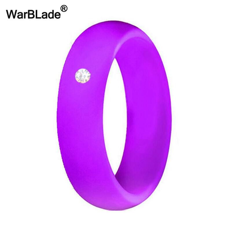 New 5.7mm Rhinestone Silicone Rings Food Grade FDA Silicone Finger Ring Hypoallergenic Flexible For Women Wedding Rubber Bands